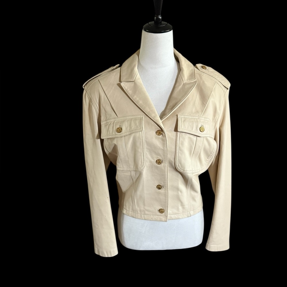 Siena Women's Genuine Leather Cream Military Style Jacket